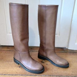 ZARA Low Heeled Tall Brown Leather Boots, sz 39
